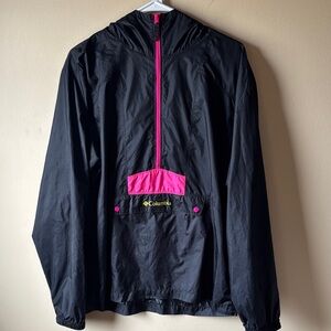 Columbia Women’s Black Windbreaker Jacket with Pink and Chartreuse Accents